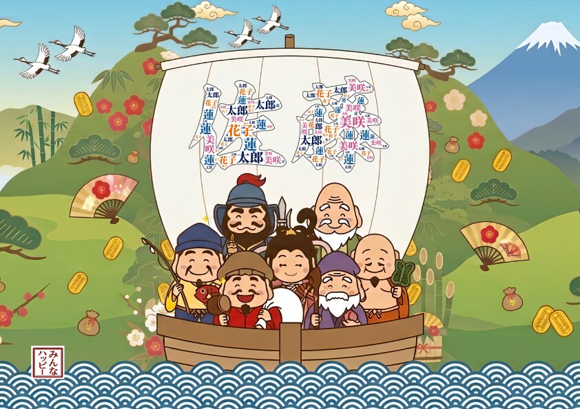 結婚祝いに！七福神とお名前のアート描きます 新居を彩るA4サイズ！お二人のお名前で創る特別な縁起物ギフト イメージ3