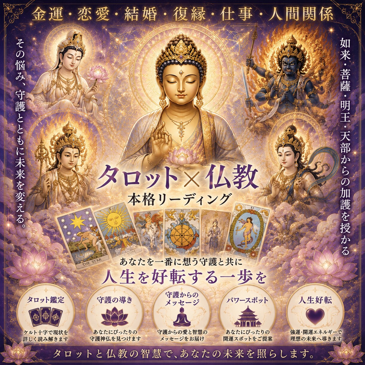 タロット×仏教で守護神からメッセージをお伝えします 【開運/好転】貴方にぴったりの守護を授けます【恋愛/金運】 イメージ1