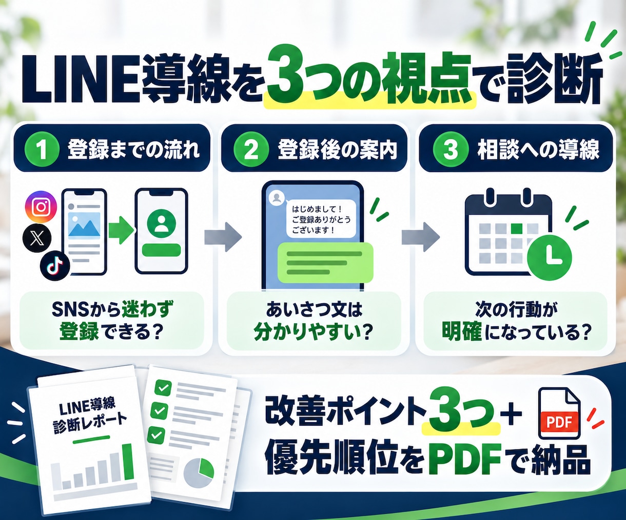 公式LINEに相談が来ない原因を診断します LINEの流れを確認し、改善ポイントを3つ提案します イメージ2