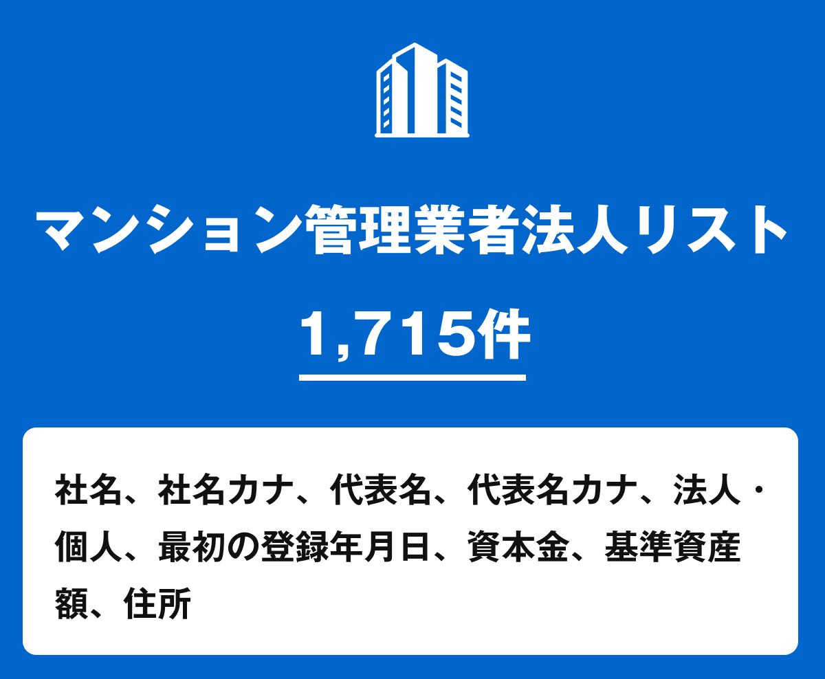 営業リスト マンション管理業者リストを即納します 1,715件｜不動産・管理業界向け営業データ イメージ1