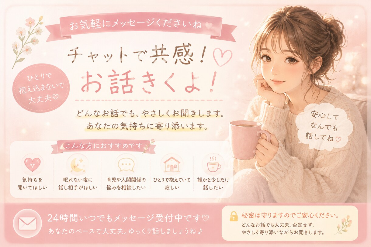 毎日のちょっとしたお話聞きます 近くのお友達には話しにくい、そんな時に頼ってください。 イメージ1