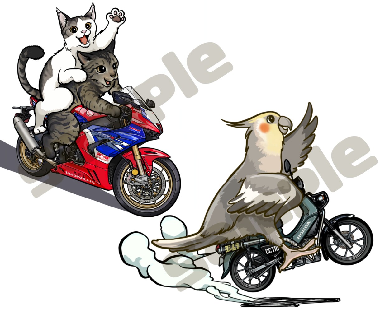 動物やマスコットキャラクターと車・バイクを描きます 商用・プレゼント・グッズ・ステッカーに◎乗物単体でもOK イメージ9