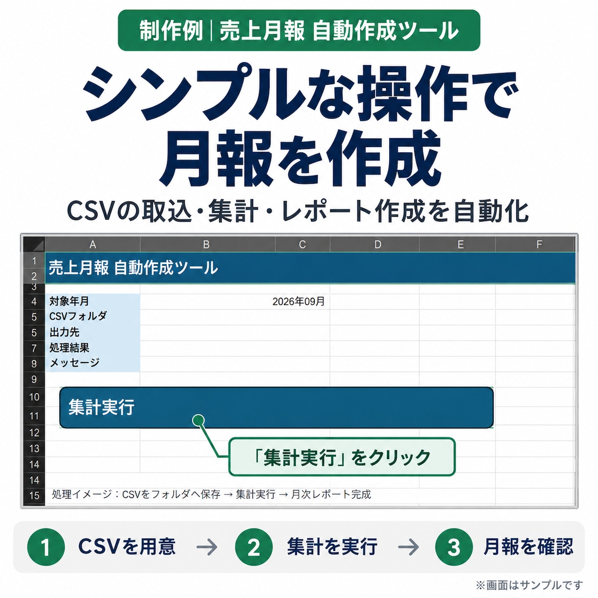 Excel・CSVの集計をVBAで自動化します CSV取込・転記・月次集計の手間を減らします イメージ2