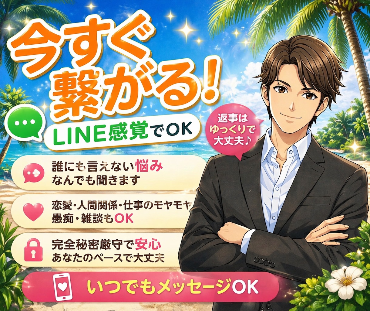 どんな話も大丈夫！24時間チャットでお話します LINE感覚で今すぐ話せる！離席中でもお気軽にお越しください イメージ1