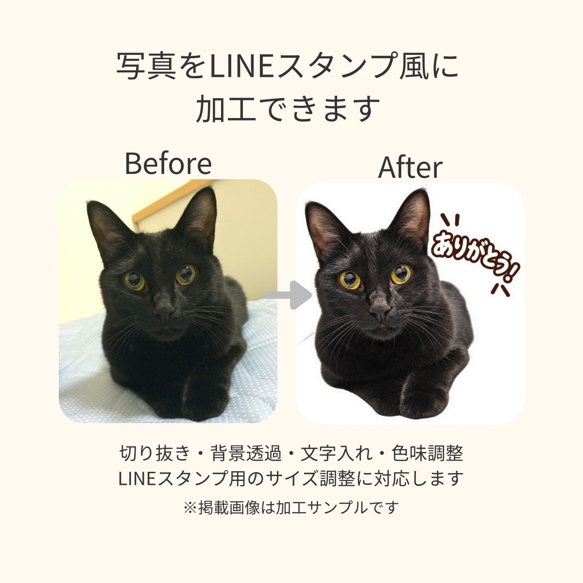 写真・イラストをLINEスタンプ用に加工します 背景透過・文字入れ・サイズ調整まで丁寧に対応します イメージ2