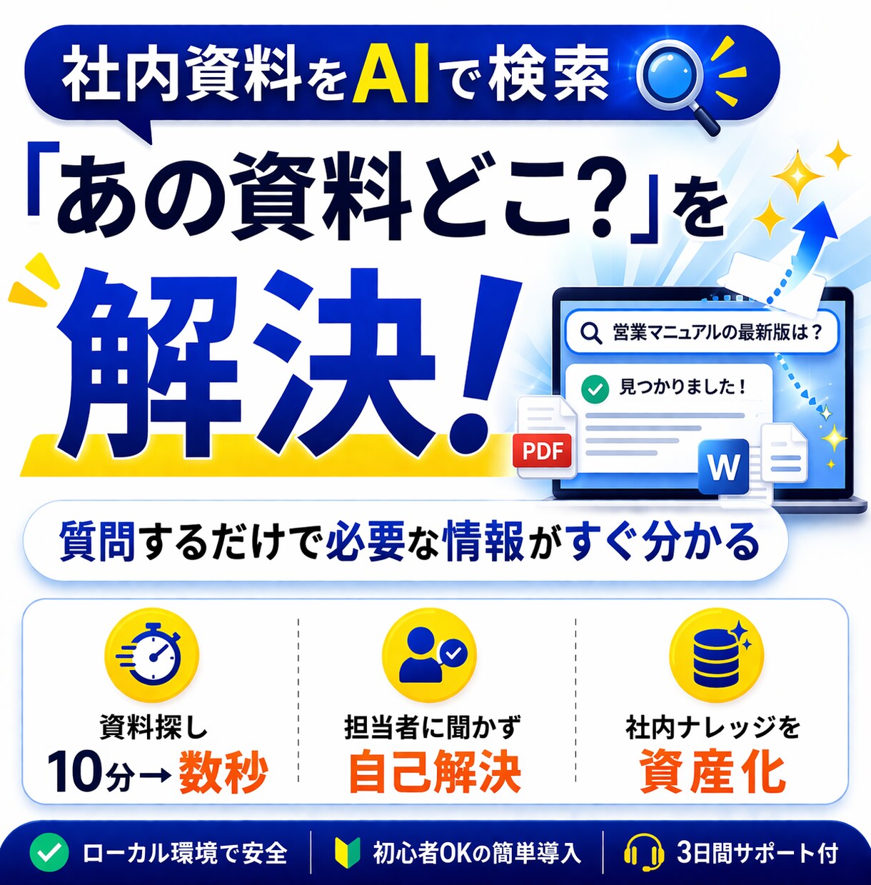 社内資料をAIで検索「あの資料どこ？」を解決します 質問するだけで必要な情報がすぐ分かる イメージ1