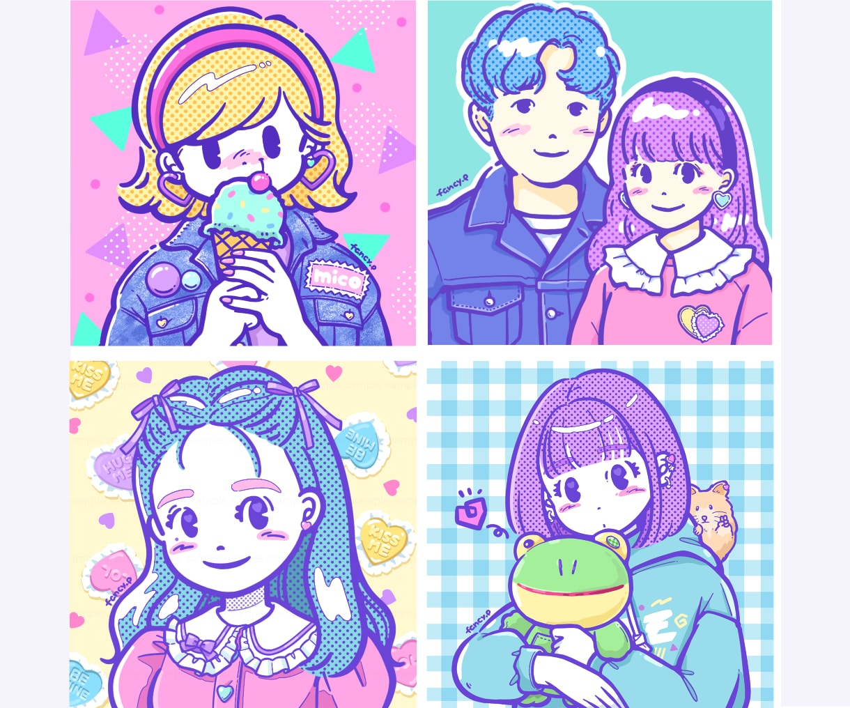 80年代感溢れるレトロでファンシーな似顔絵描きます 昭和ファンシーがお好きな方に。目を引くポップなカラーで作成 イメージ10