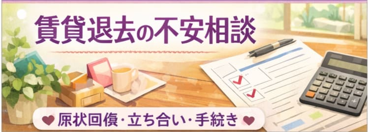 賃貸退去時の不安や流れを整理します 賃貸退去の不安や手続きを整理します｜敷金・原状回復相談 イメージ1