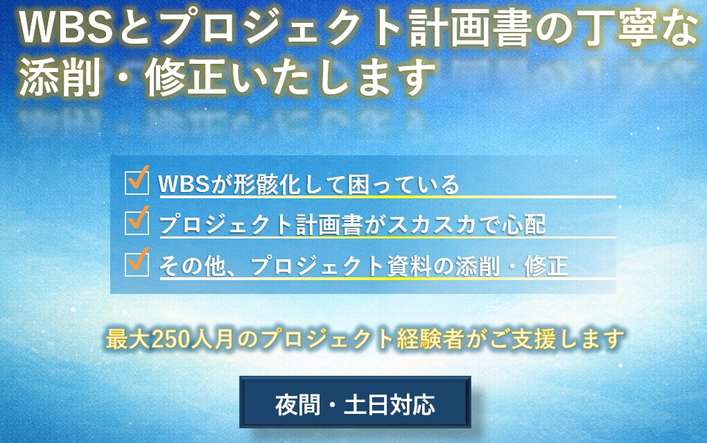 24年の知見_プロジェクト計画・WBSを診断します 250人月規模の修羅場の経験者が丁寧に添削・修正します イメージ1