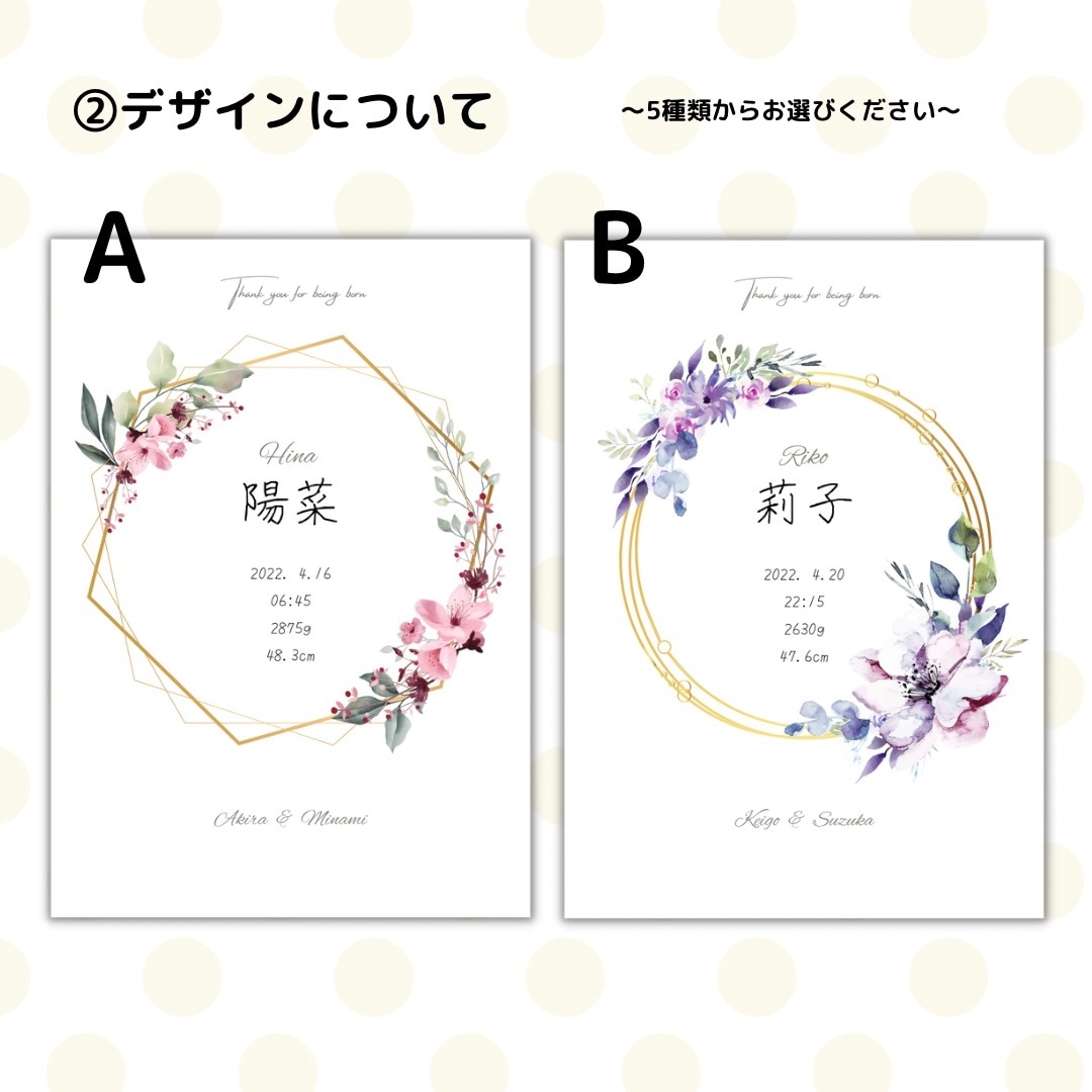 セミオーダー シンプルで可愛い命名書作成します 印刷、郵送まで！出産・誕生記念、ベビーポスターインテリアに♪ イメージ5