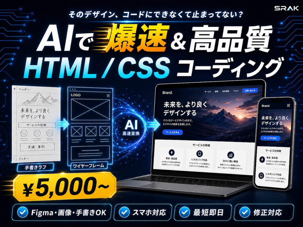 デザイン通りにHTML/CSSコーディングします AIで爆速＆高品質コード化｜Figma・画像・手書き対応 イメージ1