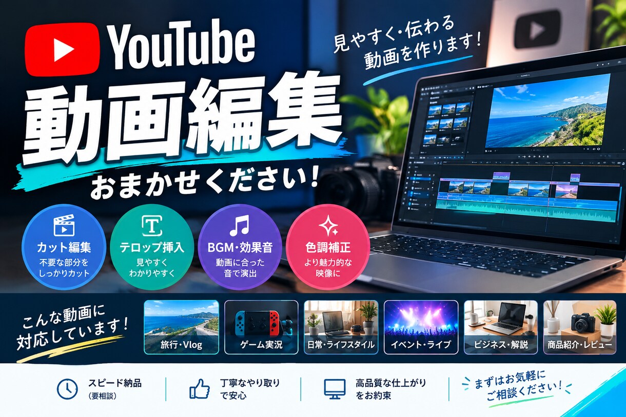 YouTube動画を編集します YouTubeやそれ以外の動画編集もやります！ イメージ1