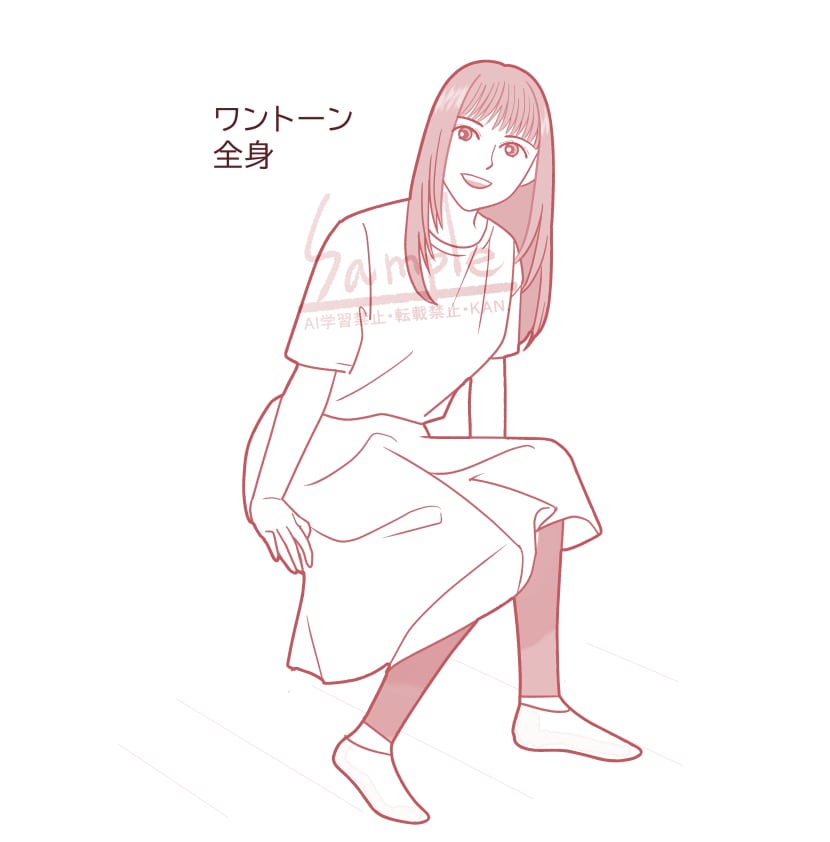 写真のポーズをシンプル綺麗めなイラストに描きます 写真のポーズ、髪型、服装をイラストに。顔と体型は似せません イメージ2
