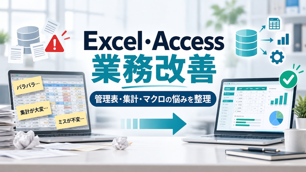 Excel・Accessの業務改善をお手伝いします 管理表・集計・マクロの困りごとを整理して提案 イメージ1