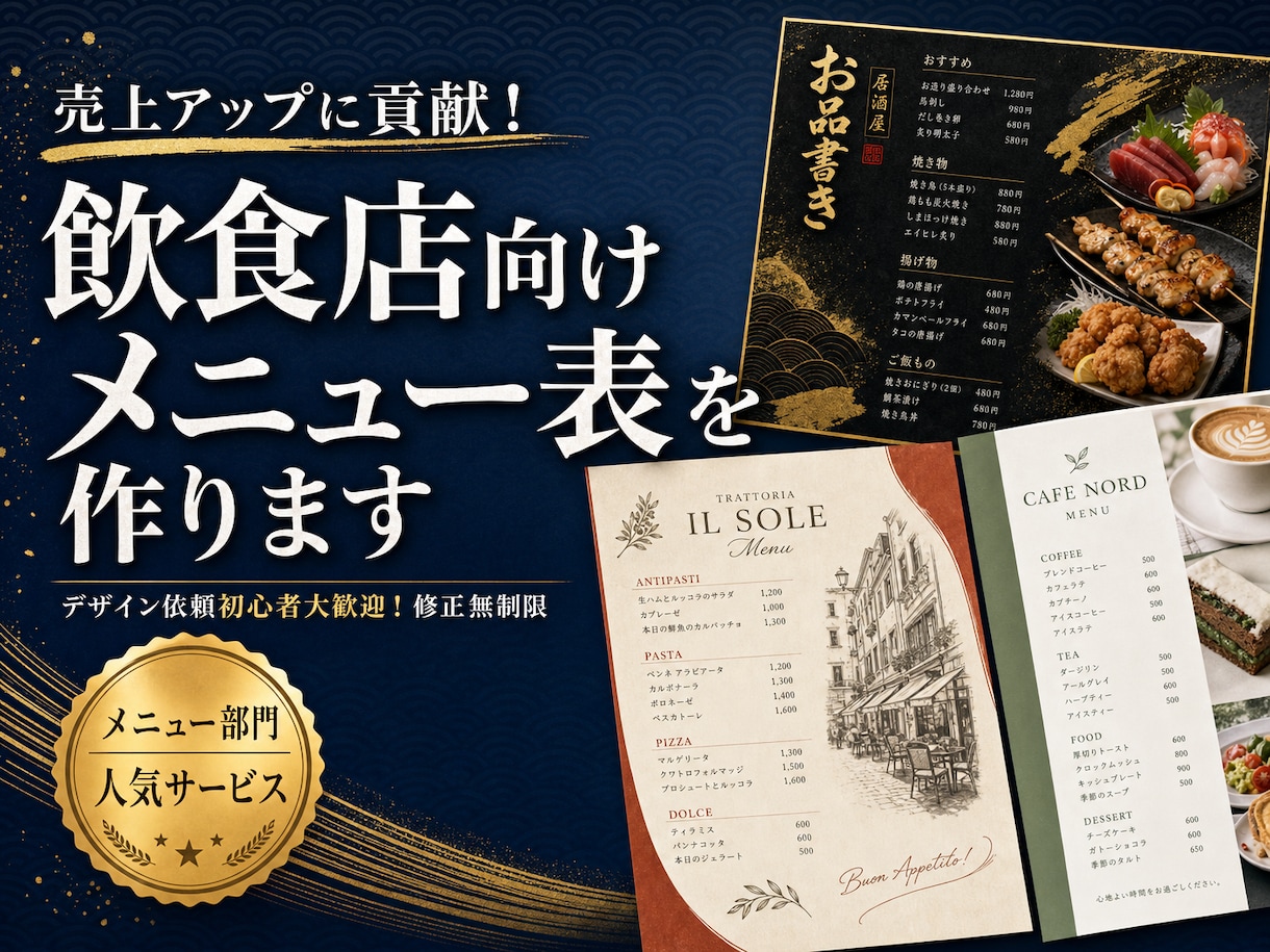 飲食店向けメニュー表を作ります デザイン依頼初心者大歓迎！修正無制限 イメージ1