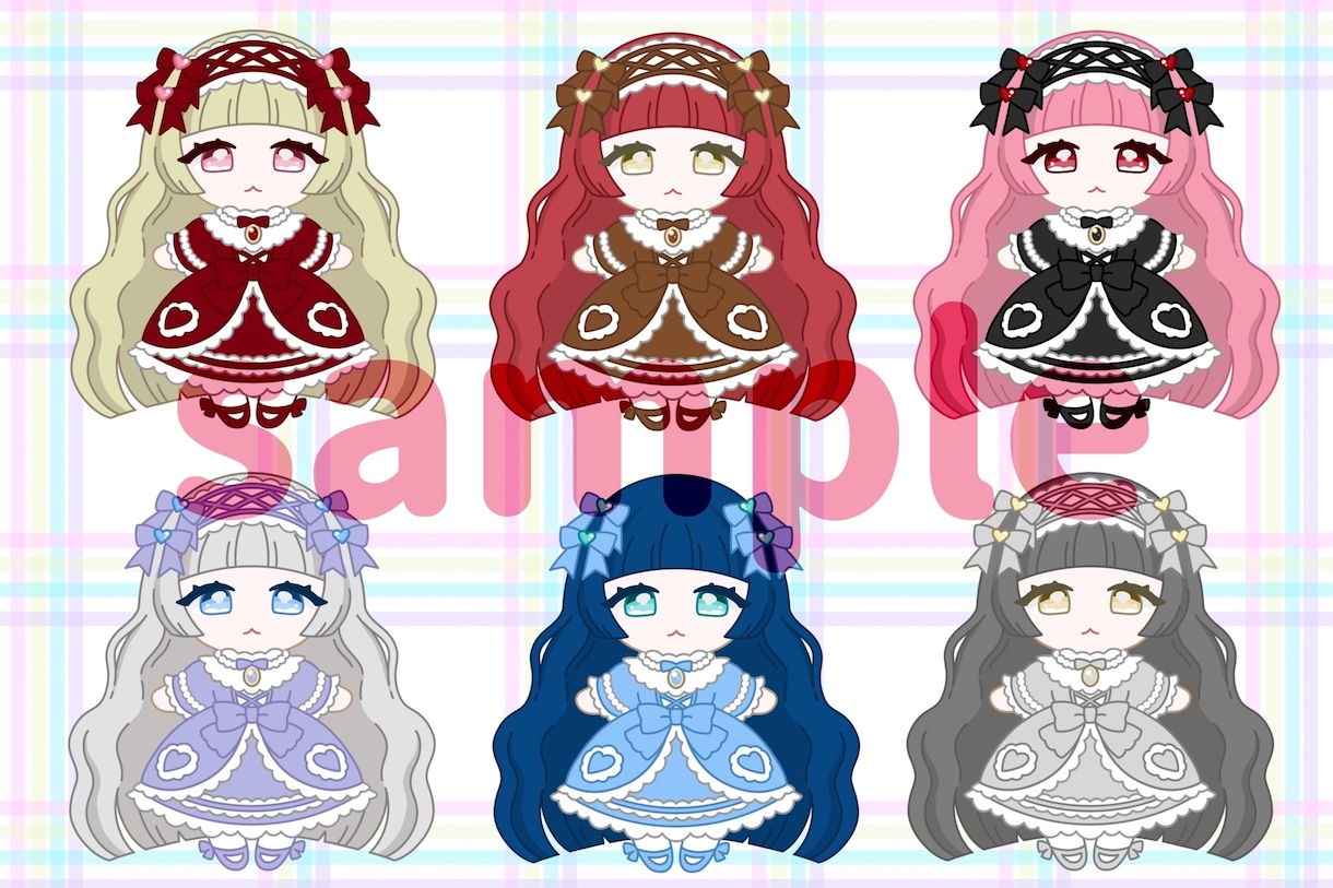 ロリータ衣装のぬいぐるみ風イラスト描きます 衣装、ハート、髪の毛、目の色の変更可能です イメージ1
