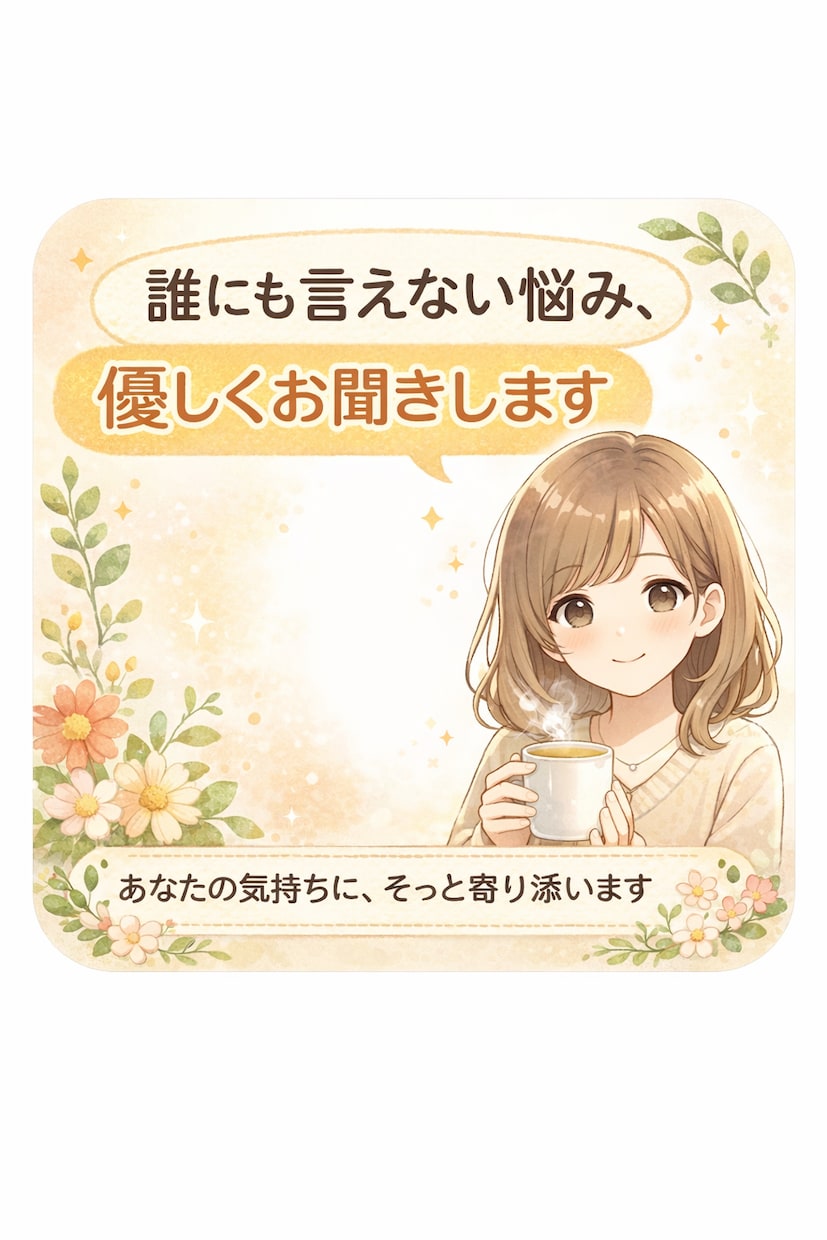 誰にも言えない悩み、優しくお聞きします 大切な想いを、安心して話せる場所 イメージ1