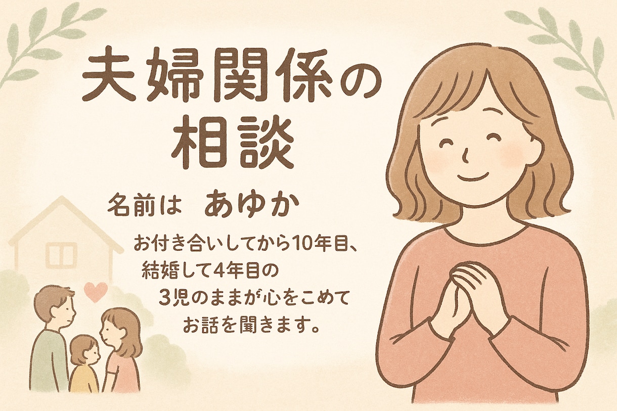 話せない夫婦の悩み聞きます 夫婦関係、つらい時こそ話してね イメージ1