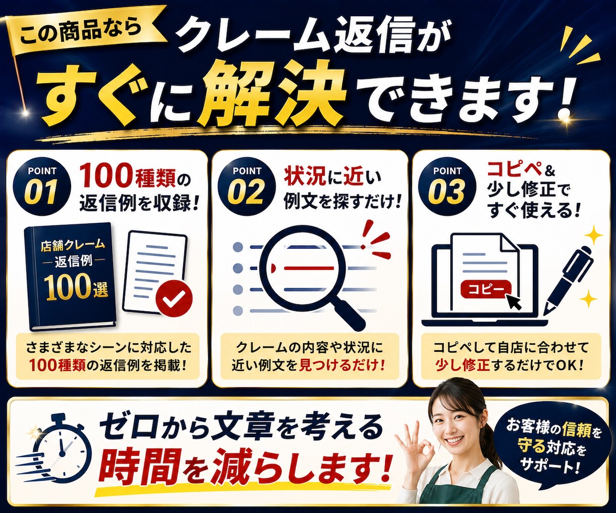 店舗向けクレーム返信文100例をコピペできます 謝罪・返金・理不尽要求までコピペで対応 イメージ3