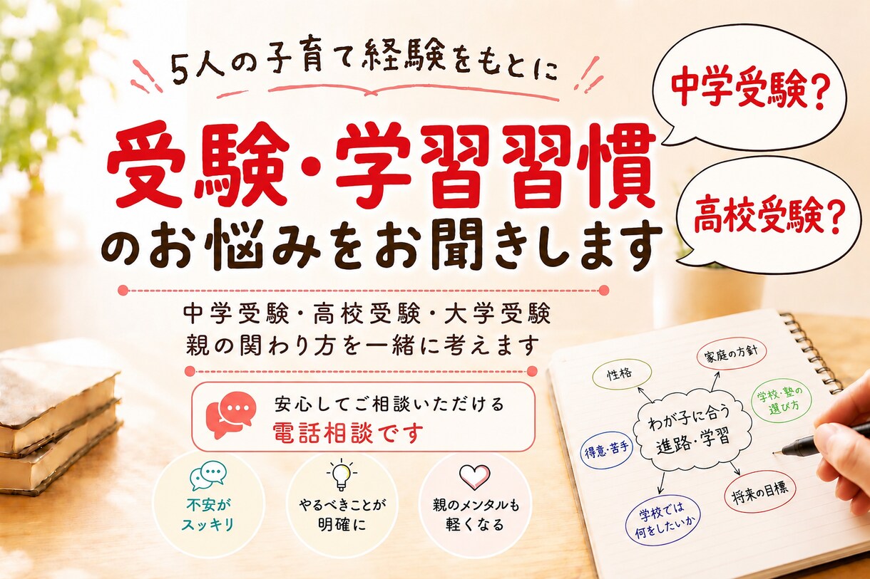 中学受験？高校受験？わが子に合う進路を考えます 京大 灘 北野の合格を支えた母が経験や知識をお伝えします イメージ1