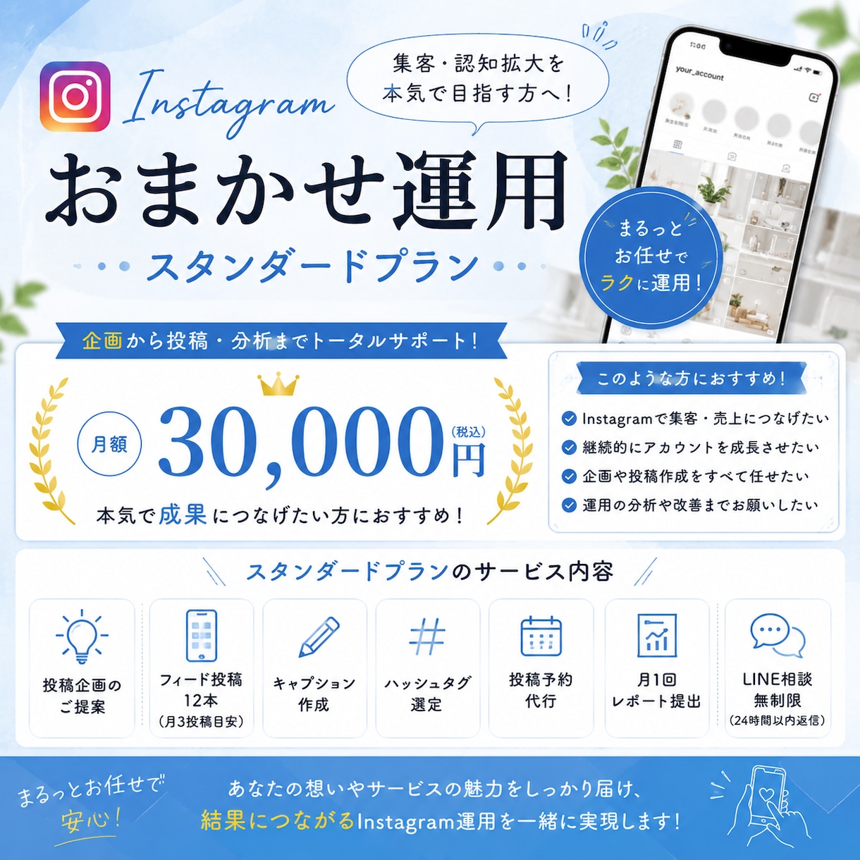 目的に合わせてまるっとサポートします 投稿作成のみもOK！あなたに合った運用方法をご提案します イメージ1