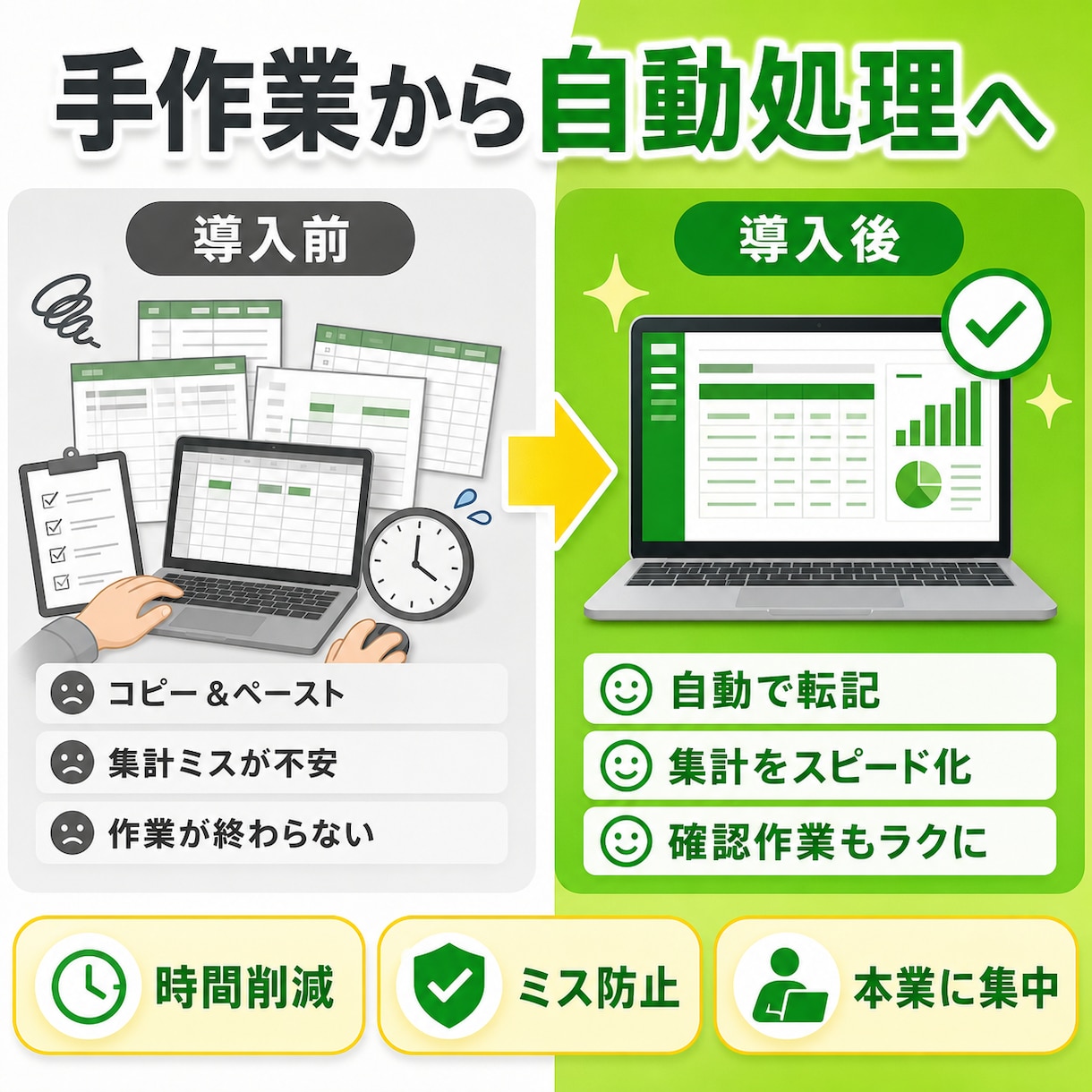 手作業を自動化し毎月の集計をゼロにします 毎月の転記作業を自動化し、集計の手間をなくします イメージ5