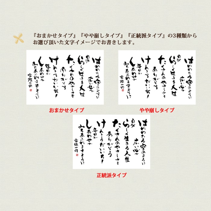 お名前詩を作成し筆文字額をお作りいたします 長寿祝いやお世話になった方などへのサプライズに喜ばれています イメージ3