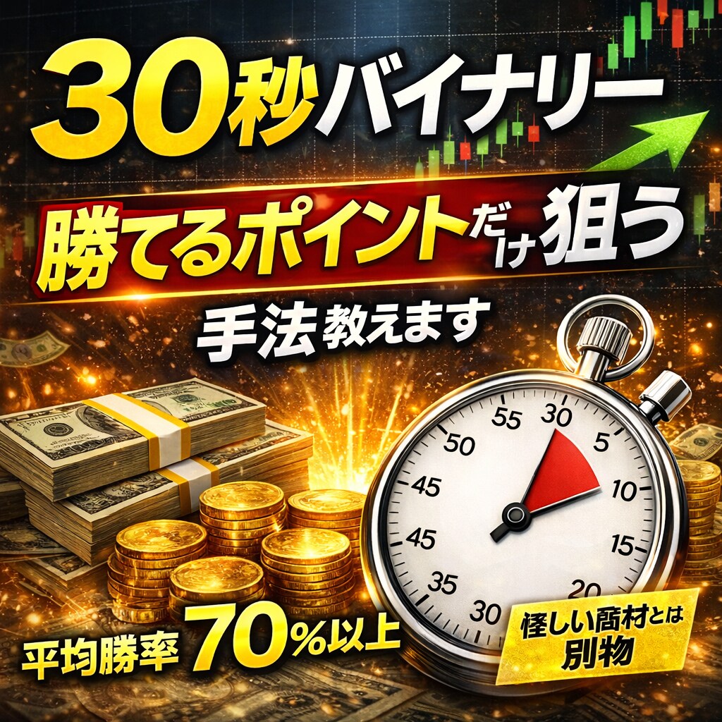30秒バイナリー勝てる所だけを取る手法を公開します 怪しい商材とは訳が違う、本物の30秒手法を提供致します イメージ1
