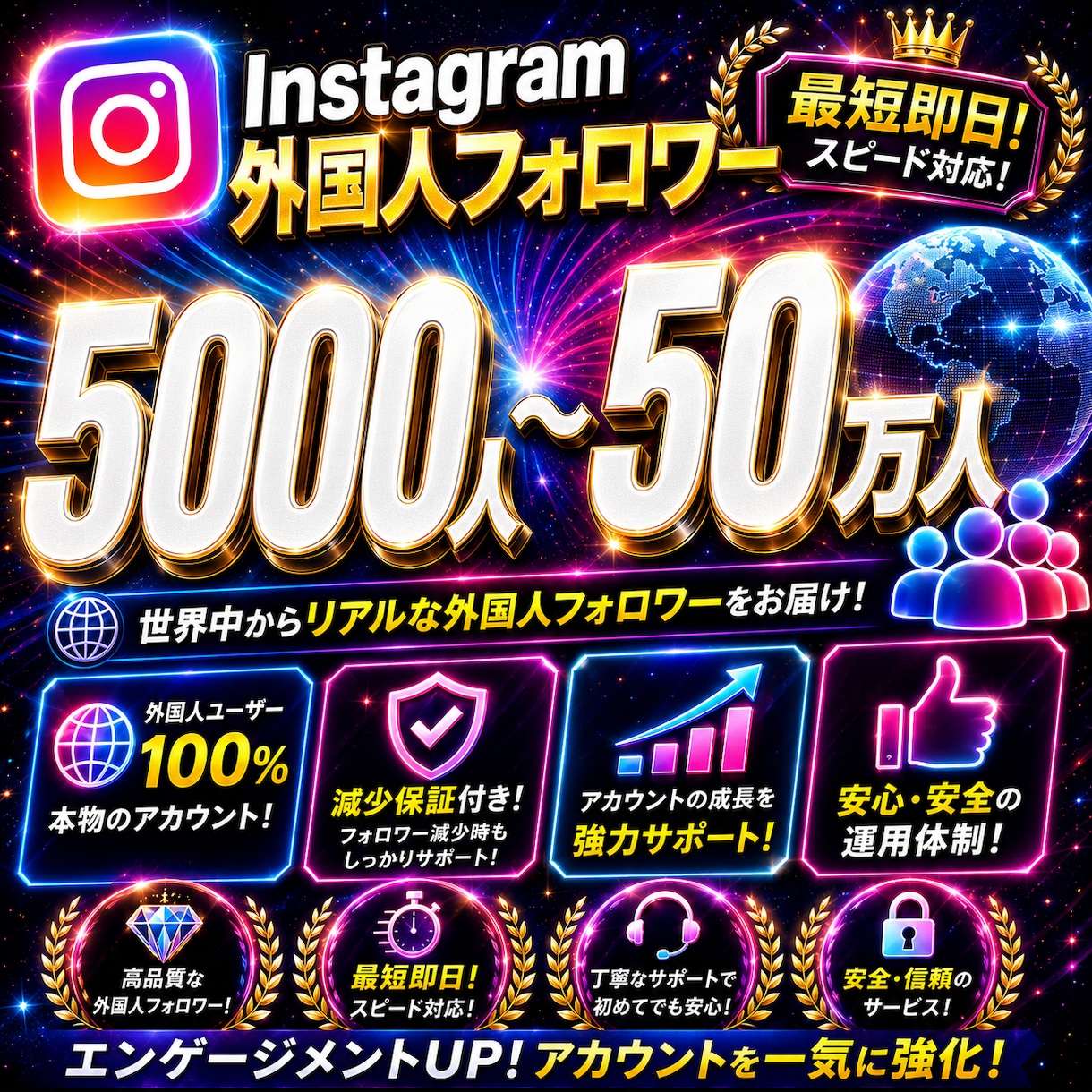 インスタのフォロワー+5000人増加します Instagram+5000人〜50万人増加します イメージ1