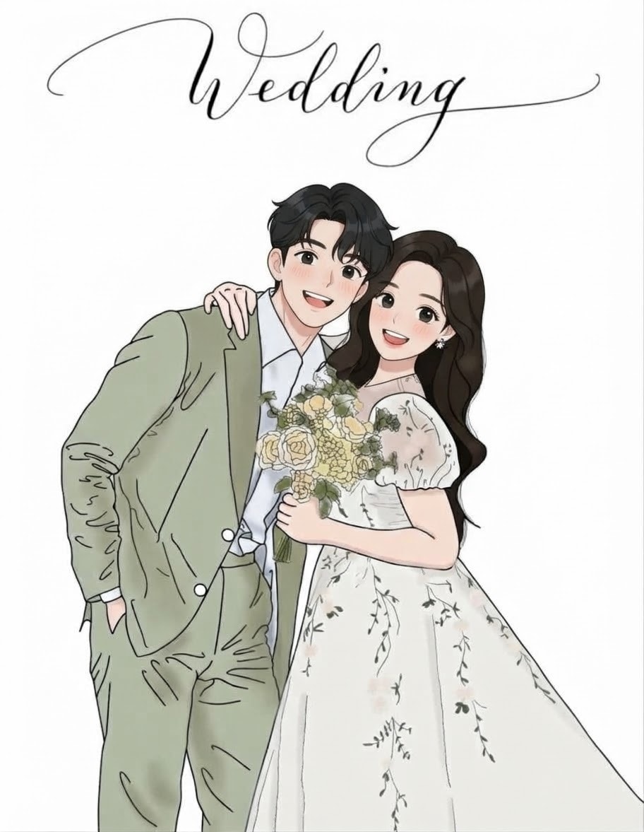 素敵な思い出をシンプルイラストにします 《ウェルカムボードにおすすめ》似顔絵イラスト　結婚式/家族 イメージ1
