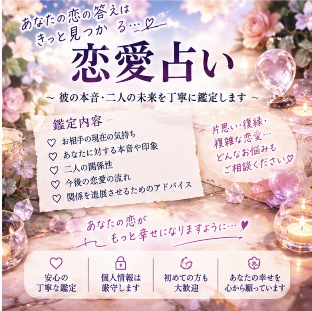 恋愛占い　彼の本音・気持ちを徹底鑑定します 彼の本音や未来を丁寧に鑑定します。恋愛のお悩みお任せください イメージ4