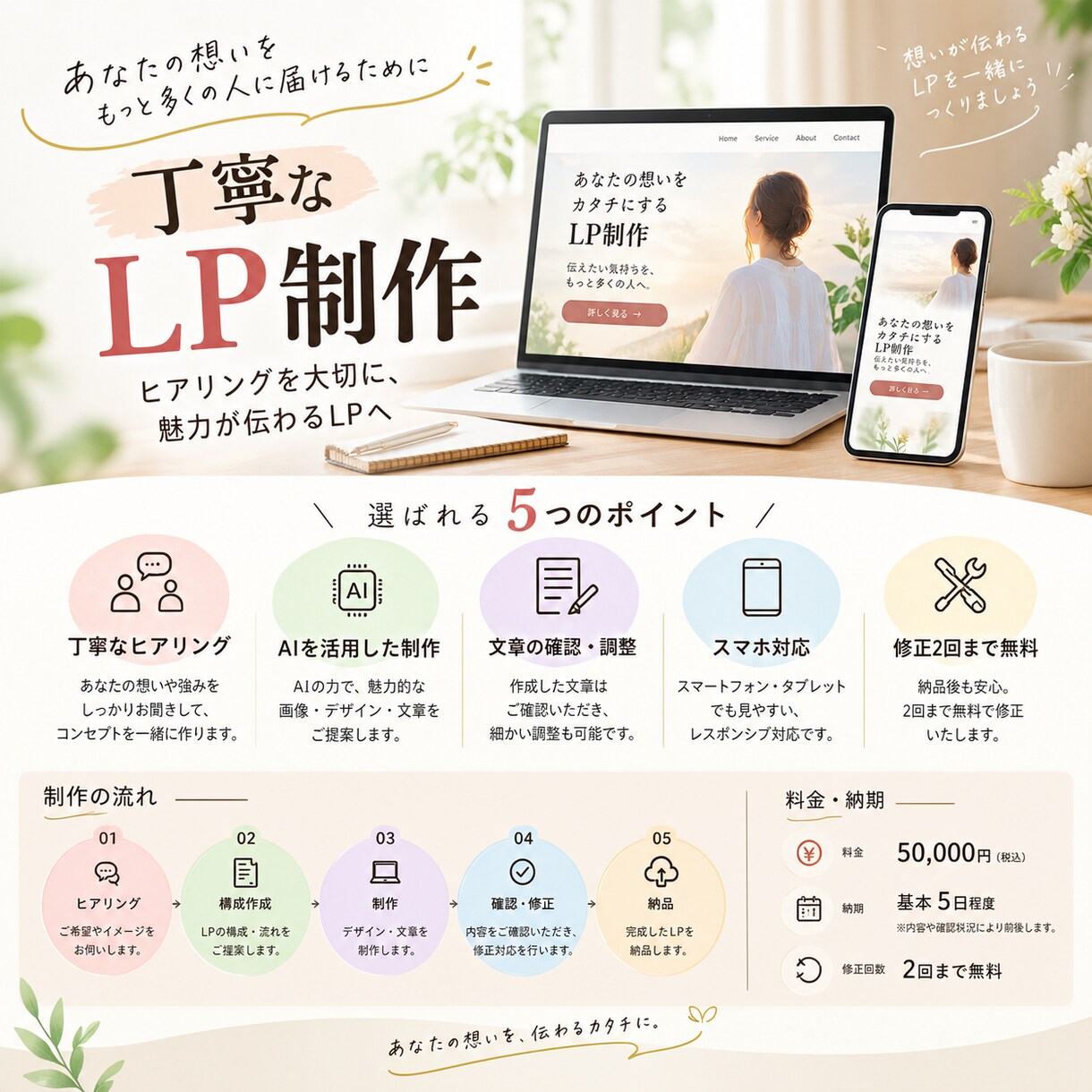 想いをカタチに。丁寧なLP制作します 伝えたいことを整理して、魅力が伝わるLPに イメージ2