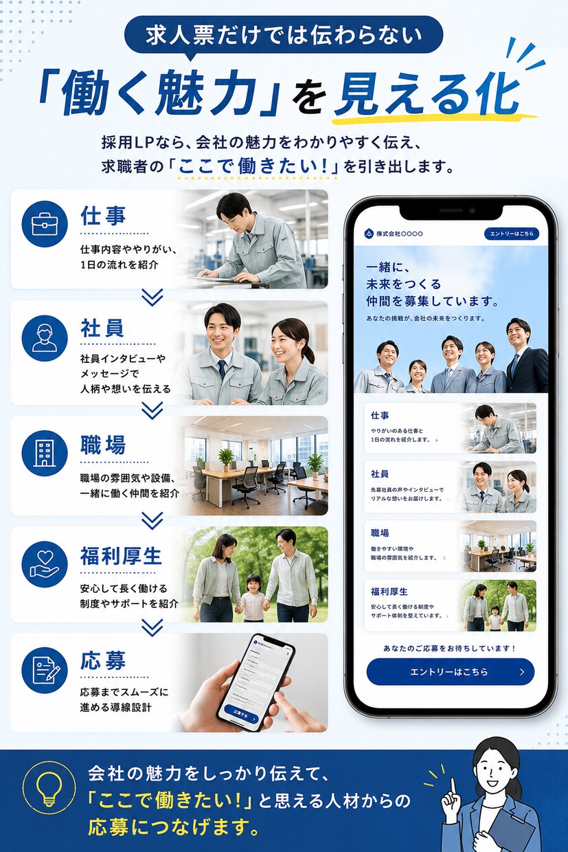応募につながる採用LPを制作します 求人票では伝わらない会社の魅力を応募につなげます イメージ3