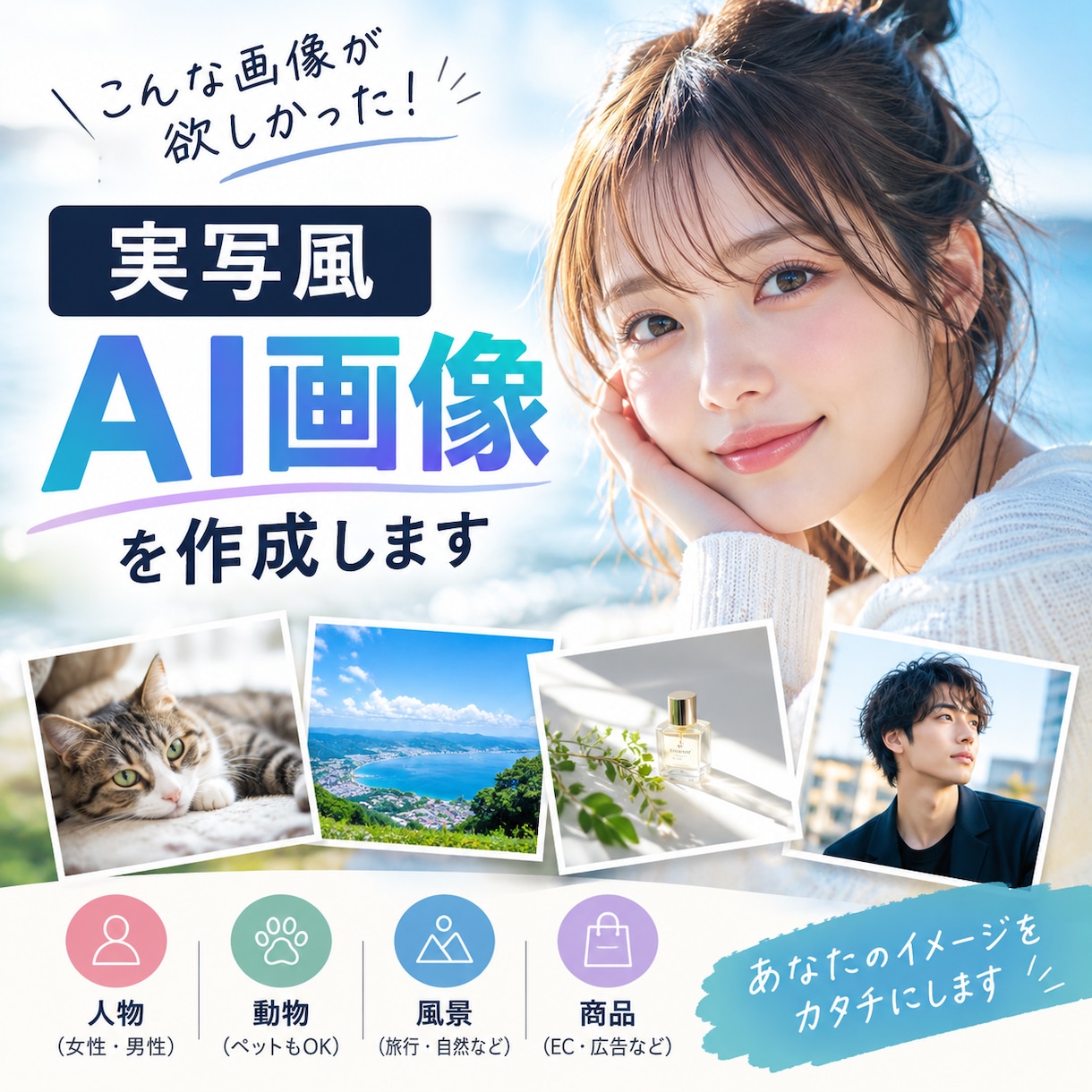 AI画像をイメージ通りに作成します 理想のAI画像を、あなたに代わって作成します イメージ1
