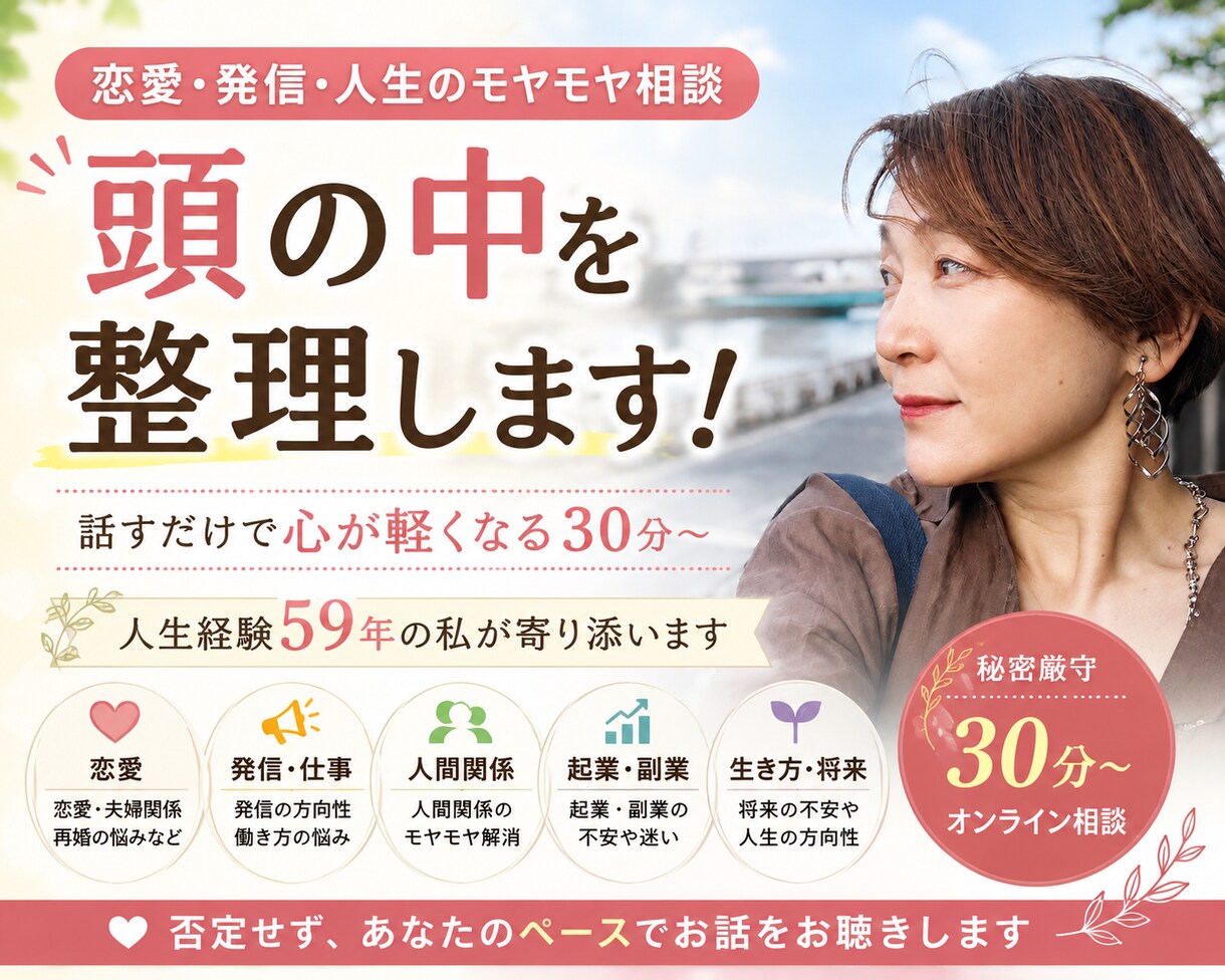 頭の中のモヤモヤを一緒に整理します 恋愛・発信・仕事の悩みを言語化します イメージ1