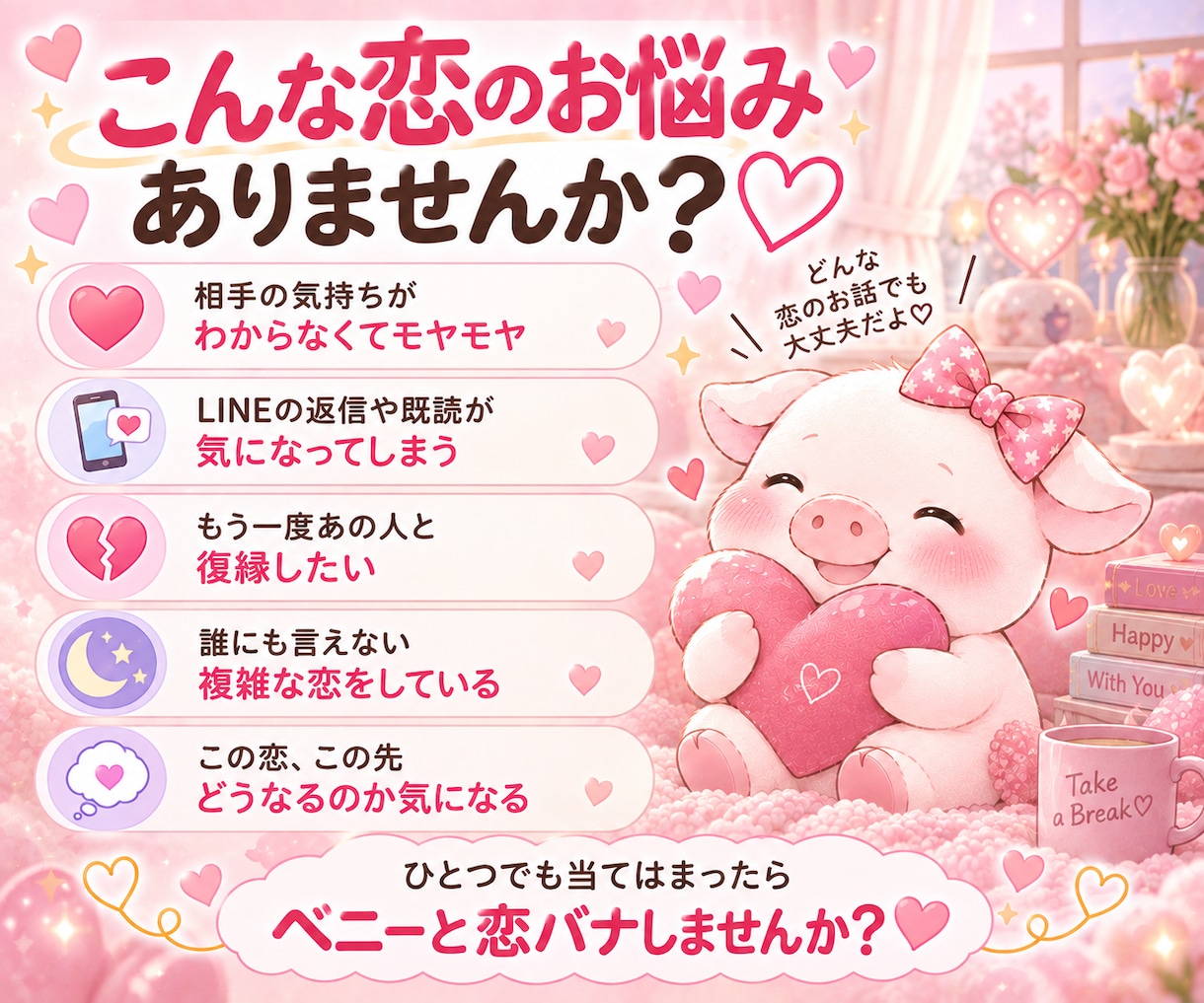 恋バナしながら♡恋愛のモヤモヤ一緒に整理します 片思い/LINE/復縁/複雑恋愛♡希望あればタロットも イメージ2