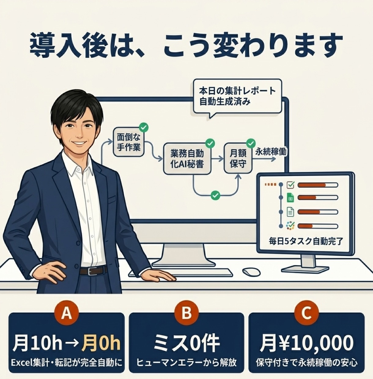 面倒な手作業まるごとAI秘書1人にお任せできます やらなきゃの罪悪感から解放／月1万円で抱えなくていい毎日へ イメージ4