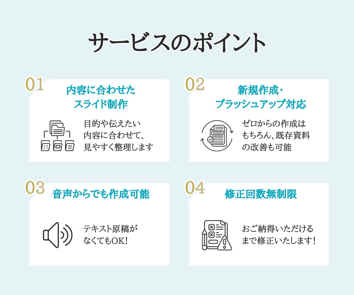 先着3名様限定｜1枚400円〜でスライド制作します 見やすく、伝わりやすい資料に整理します。 イメージ3