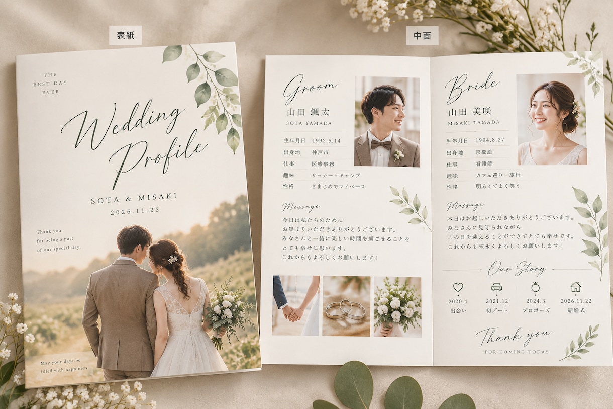 結婚式のプロフィールカードをデザインします お二人らしさを詰め込んだプロフィールカード イメージ1