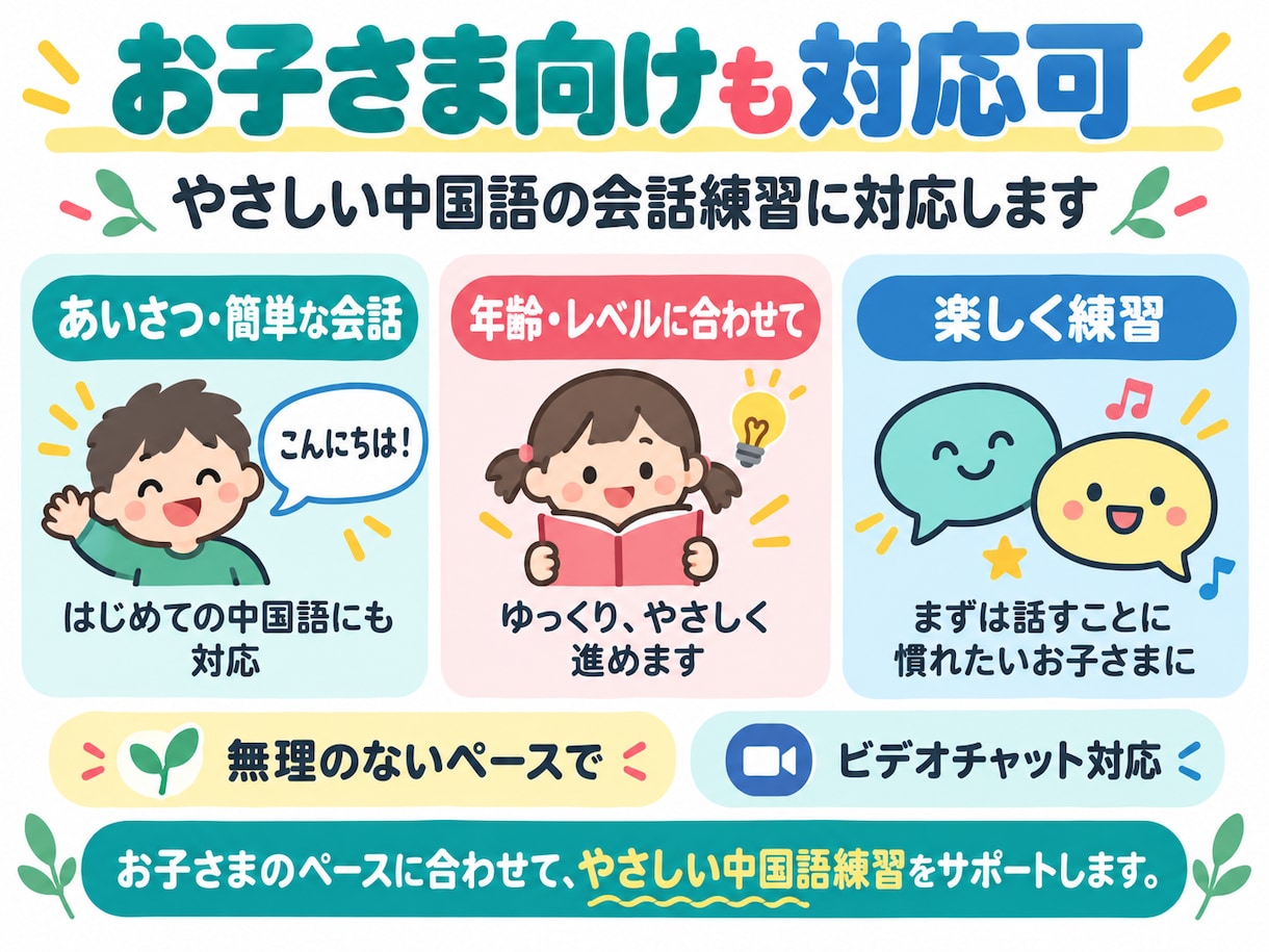 中国語の会話・実践練習のお相手をします 仕事・日常会話からお子さま向け練習まで対応 イメージ3