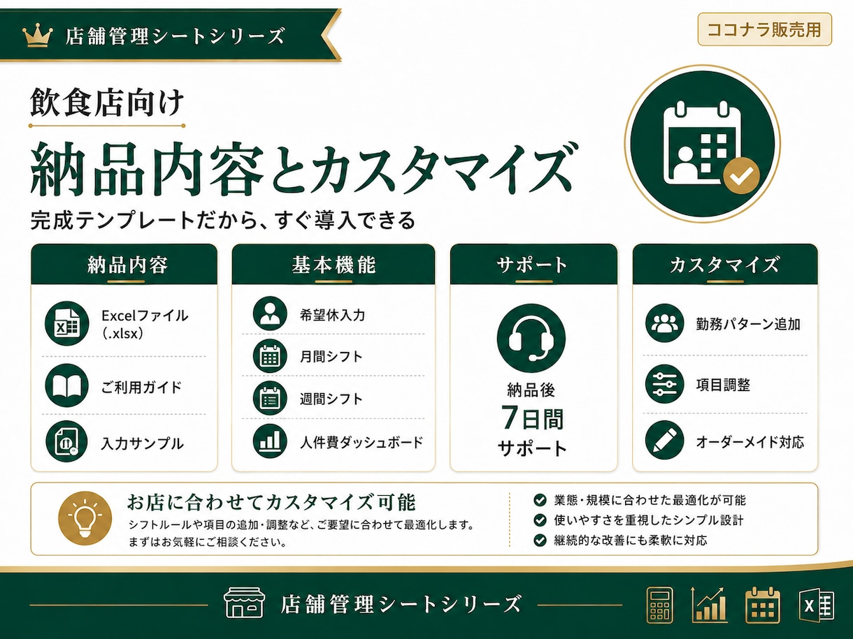 飲食店向けシフト・人件費管理Excelを提供します 月間・週間シフトと人件費見込を入力だけで自動集計 イメージ3