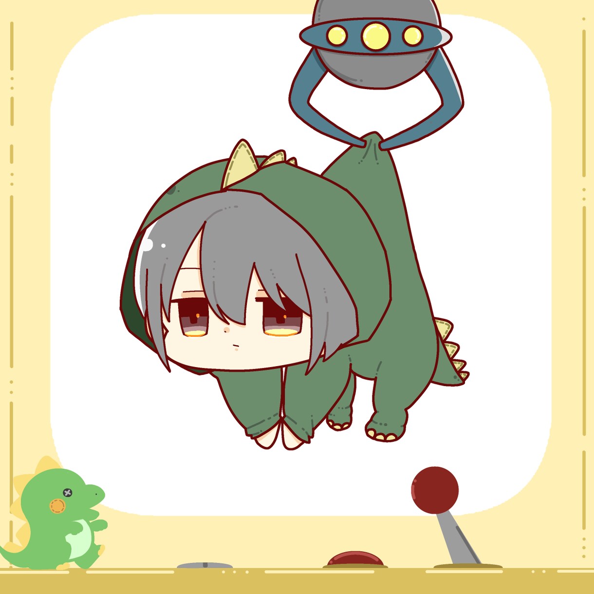 恐竜キャッチャーのイラスト描きます 恐竜の着ぐるみを着たミニキャラをUFOキャッチャーでゲット！ イメージ1