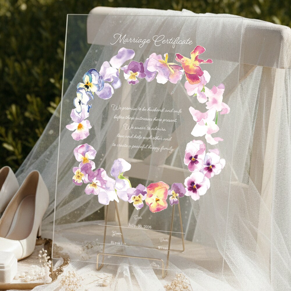 送料無料 ビオラやパンジーの結婚証明書作ります 選べるアクリルorキャンバス！特別な一日のための証明書です。 イメージ1