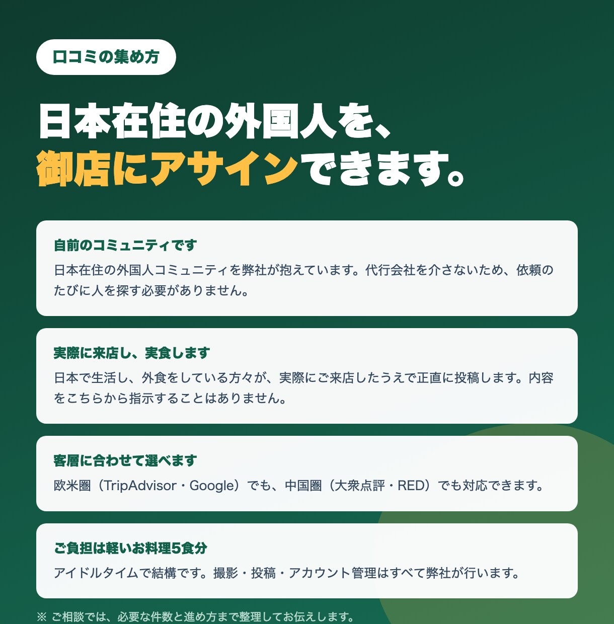 外国人からの口コミ獲得を攻略します 口コミは待っても増えません。増やす仕組みを30分で設計 イメージ4