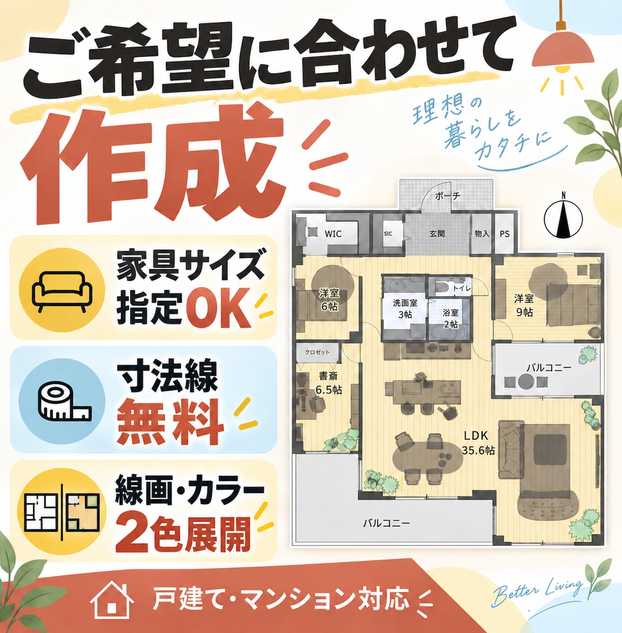最短即日で間取り図作成！スピーディーに対応します インテリアコーディネーターが見やすく丁寧に仕上げます。 イメージ2