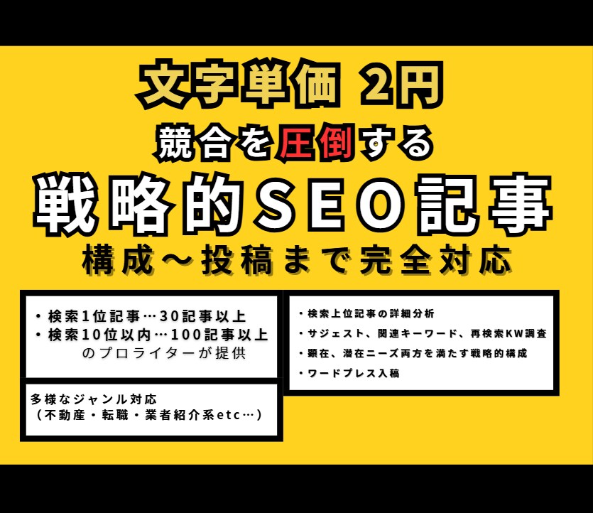 競合を圧倒する戦略的記事｜構成〜投稿まで対応します 経験豊富！SEO上位記事量産ライター イメージ1