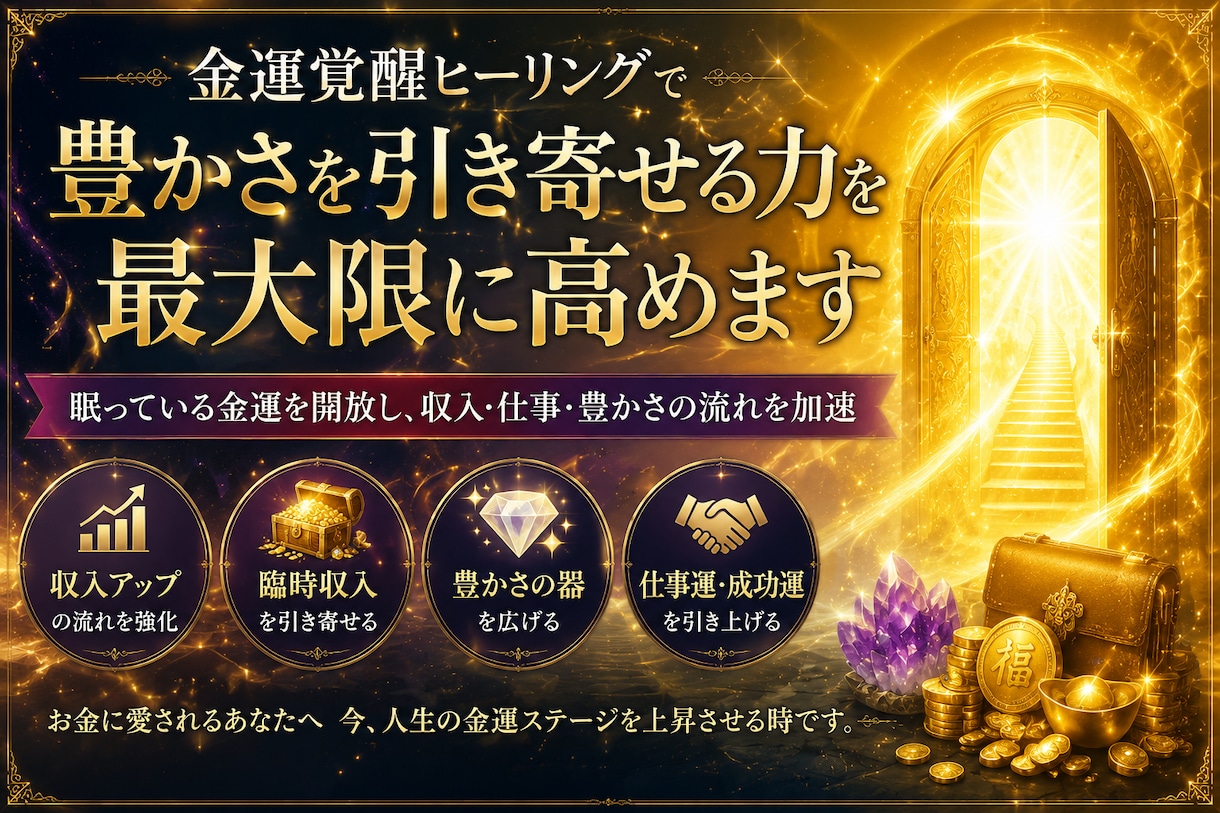 金運覚醒ヒーリングで豊かさを引き寄せる力を高めます 金運の可能性を開放し、収入・仕事・豊かさの流れを加速させます イメージ1