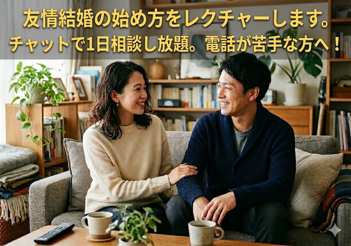 友情結婚とその始め方についてレクチャーします チャットで1日相談し放題/電話相談苦手な方へ/割引で延長も可 イメージ1