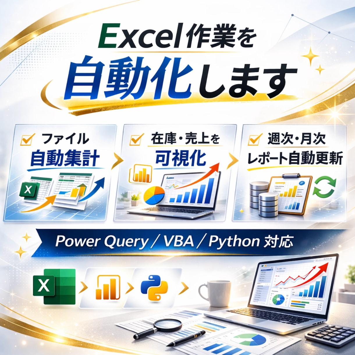 エクセル作業の自動化をサポートします Excel作業の自動化・データ集計・レポート作成効率化します イメージ1