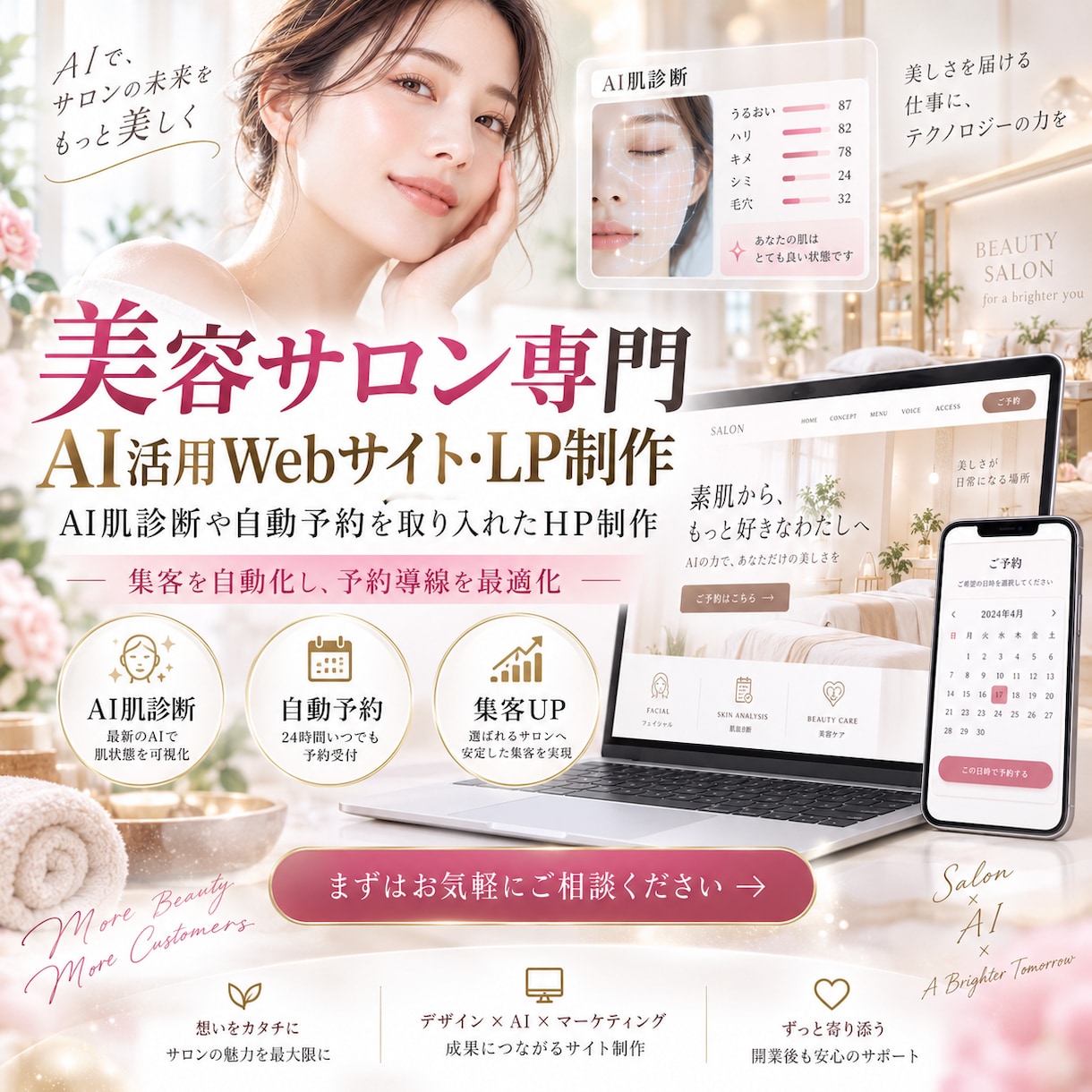 集客を自動化AI活用WebサイトLP制作します 美容サロン専門】AI肌診断や自動予約を取り入れたHP制作 イメージ1